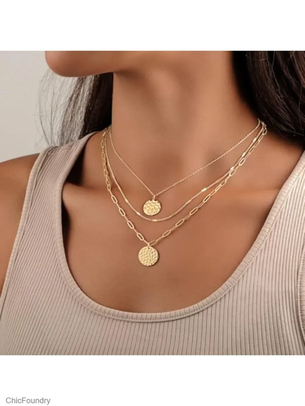3PCS Gold Plated Layered Necklace Set for Women, Trendy Pendant Choker Necklaces